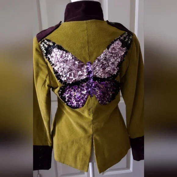 Upcycled One of A Kind Corduroy and Velvet lined Jacket with Sequin Detail - Picture 2 of 5